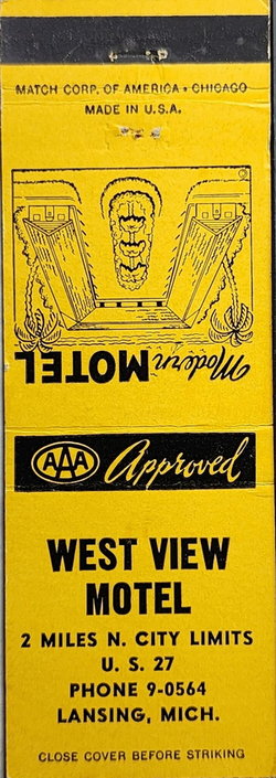 Westview Motel (West View Motel) - Matchbook (newer photo)